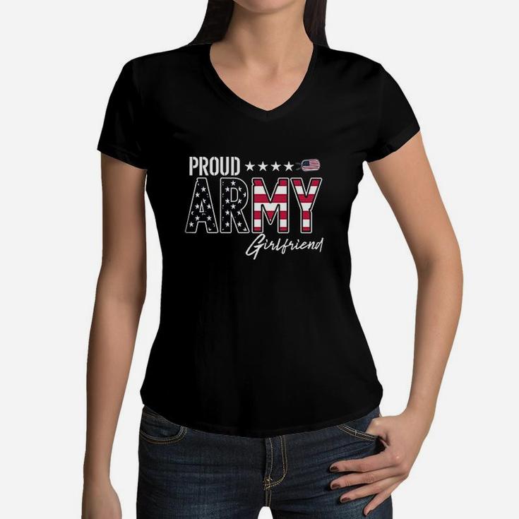 Us Flag Proud Army Girlfriend Women V-Neck T-Shirt