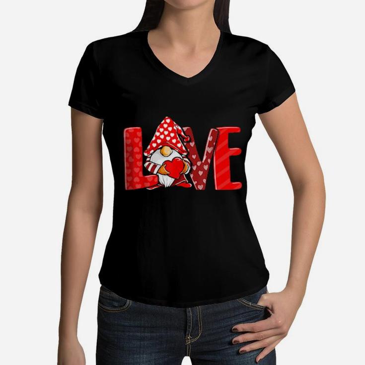 Valentines Day Gnome Love Boys Girls Women V-Neck T-Shirt