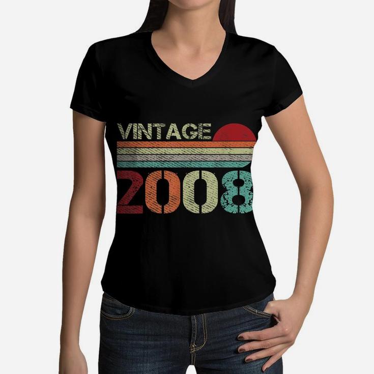 Vintage 2008 Funny 13 Years Old Boys And Girls 13Th Birthday Women V-Neck T-Shirt