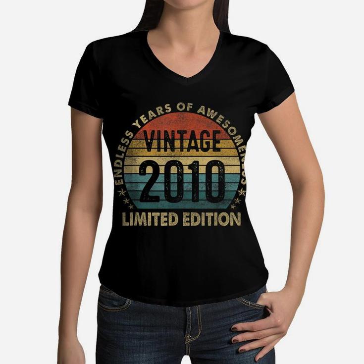Vintage 2010 11Th Birthday Gift Retro Boy Girl 11 Yrs Old Women V-Neck T-Shirt