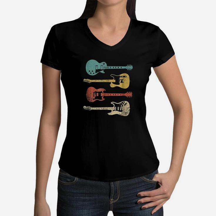 Vintage Electric Guitars Distressed Men Women Kids Women V-Neck T-Shirt