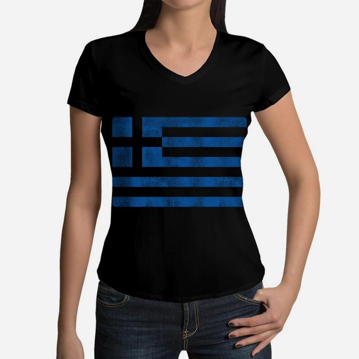 Vintage Greek Flag Retro Greece Women Men Kids Souvenir Gift Women V-Neck T-Shirt