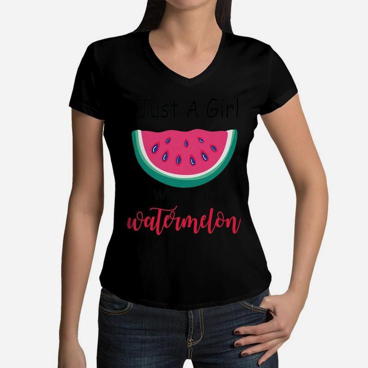 Watermelon Girls - Just A Girl Who Loves Watermelon Women V-Neck T-Shirt