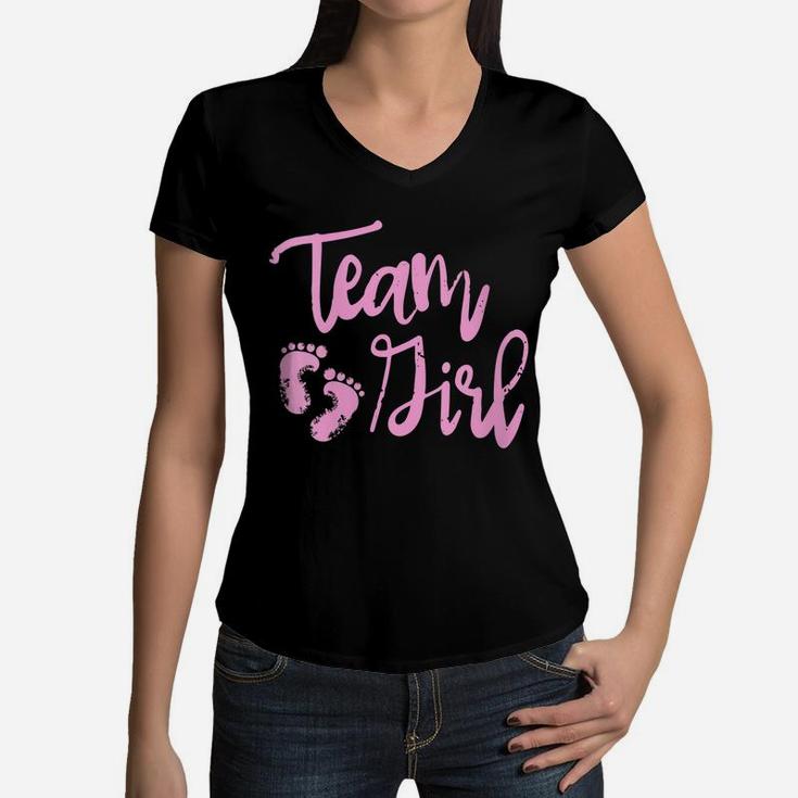Womens Cute Team Girl Gender Reveal Baby Shower Women V-Neck T-Shirt