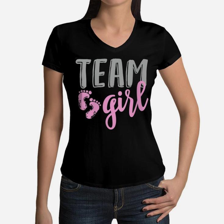 Womens Cute Team Girl Gender Reveal Baby Shower Women V-Neck T-Shirt