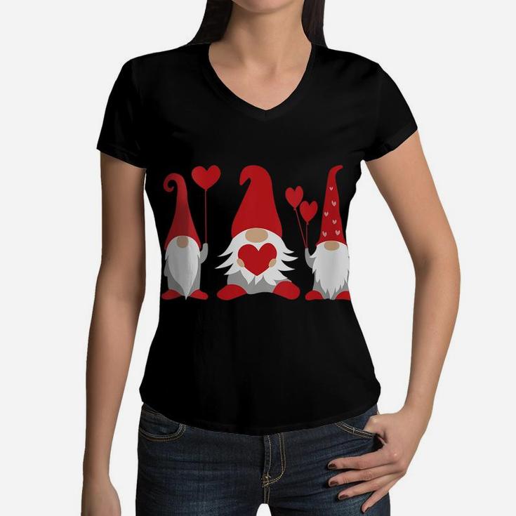 Womens Heart Gnome Valentine's Day Couple Matching Boys Girls Kids Women V-Neck T-Shirt