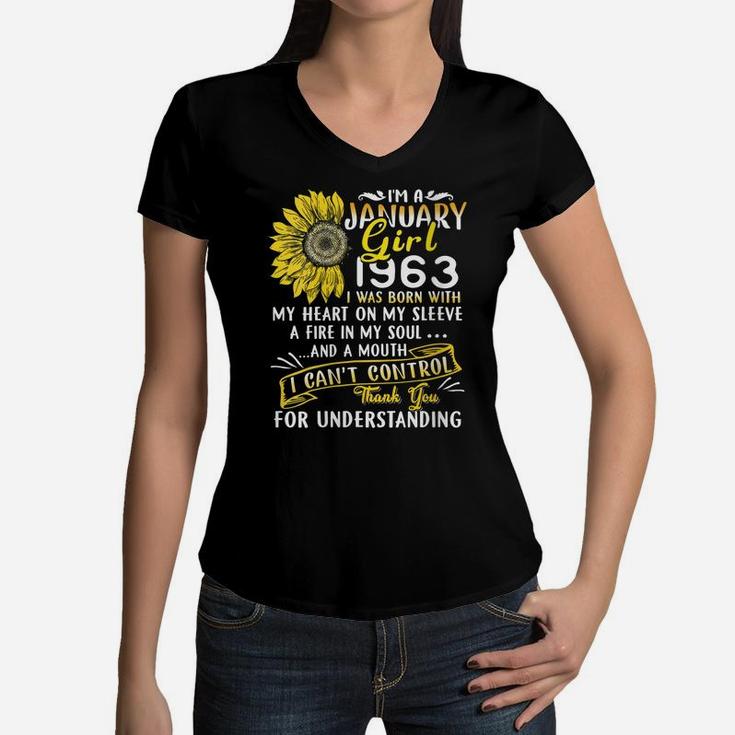 Womens I'm A January Girl 1963 Sunflower 57Th Birthday Gift Women V-Neck T-Shirt