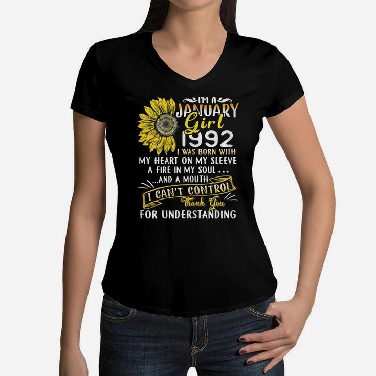 Womens I'm A January Girl 1992 Sunflower 29Th Birthday Gift Women V-Neck T-Shirt