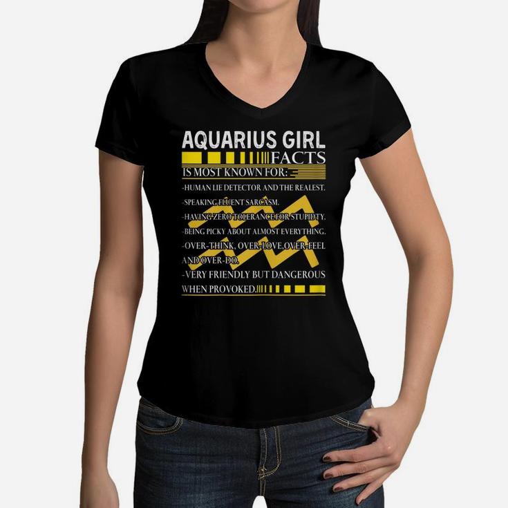 Womens Nn Aquarius Girl Facts Birthday Gift February January Girl Women V-Neck T-Shirt