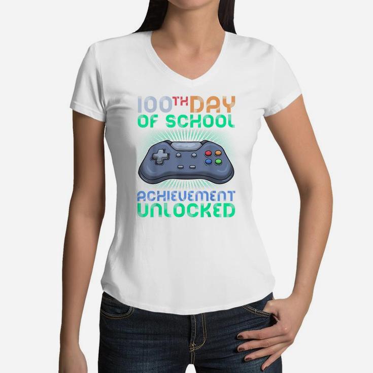 100Th Day Of School Shirt Boys Kids Teachers Happy 100 Days Women V-Neck T-Shirt