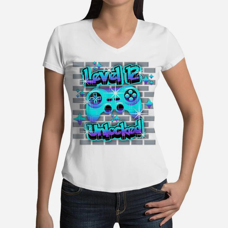 12 Year Old 12Th Video Gamer Gaming Birthday Party Boys Girl Women V-Neck T-Shirt