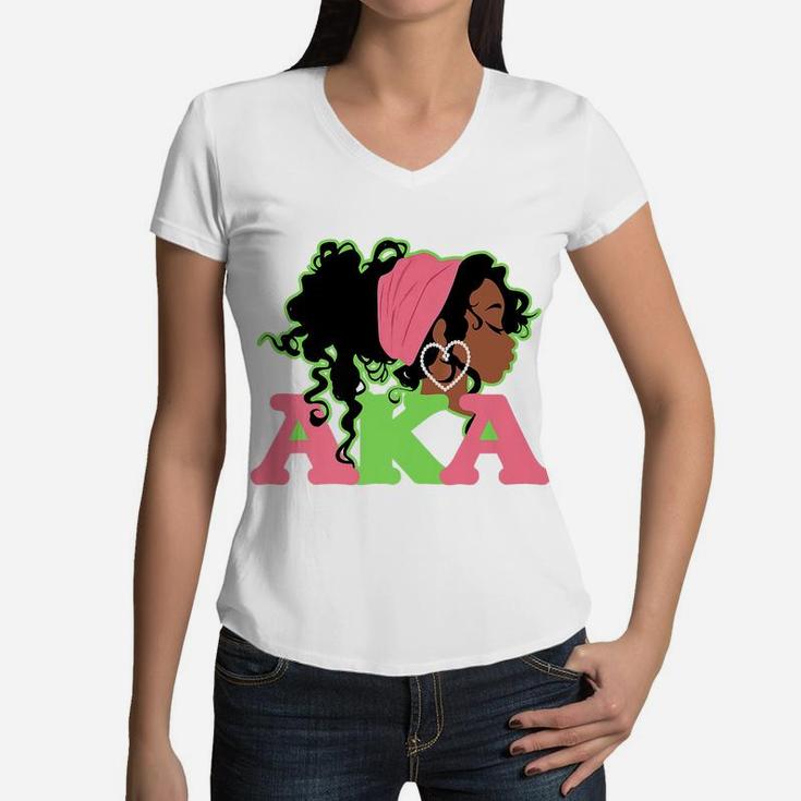 Aka Sorority Alpha-Kappa Pretty Girls With Twenty Pearls Women V-Neck T-Shirt