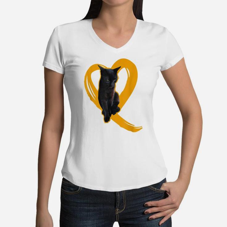Black Cat Love Black Cat Lover Gift Women Girls Heart Decor Women V-Neck T-Shirt