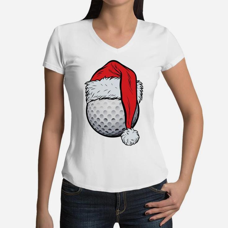 Christmas Golf Ball Santa Hat Funny Sport Xmas Boys Kids Men Sweatshirt Women V-Neck T-Shirt