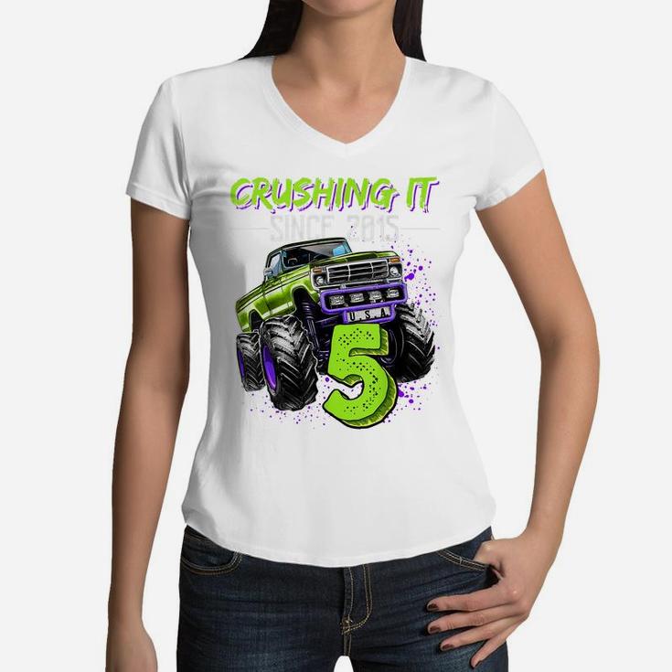 Crushing It Since 2015 5Th Birthday Monster Truck Gift Boys Women V-Neck T-Shirt