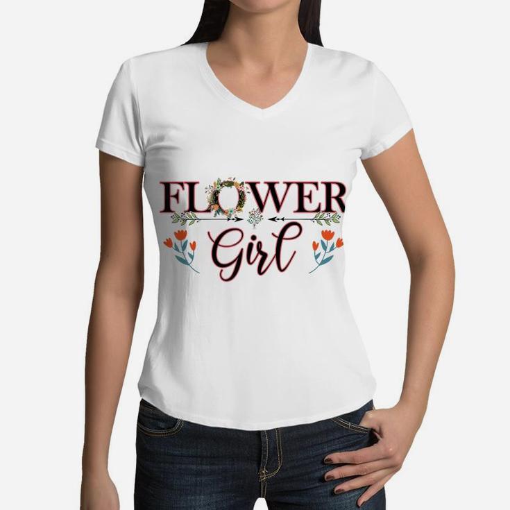 Cute Flower Girl, Flower Ring Wreath Design Gifts Women Kids Women V-Neck T-Shirt