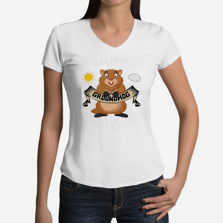 Cute Happy Groundhog Day Event Awesome Gift Women V-Neck T-Shirt