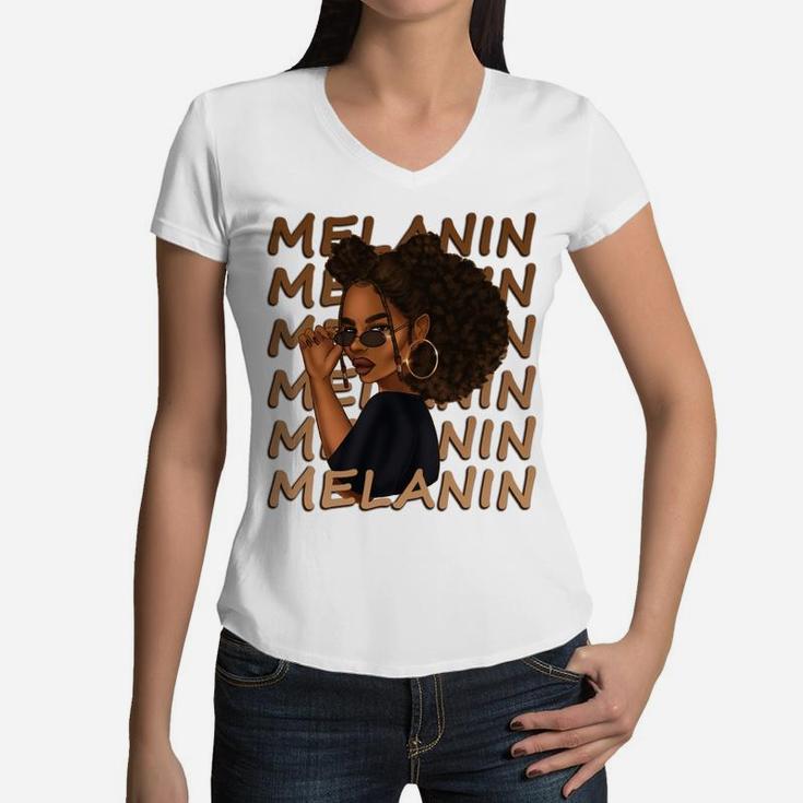 Cute Melanin Afro Natural Hair Queen Black Girl Magic Gift Women V-Neck T-Shirt