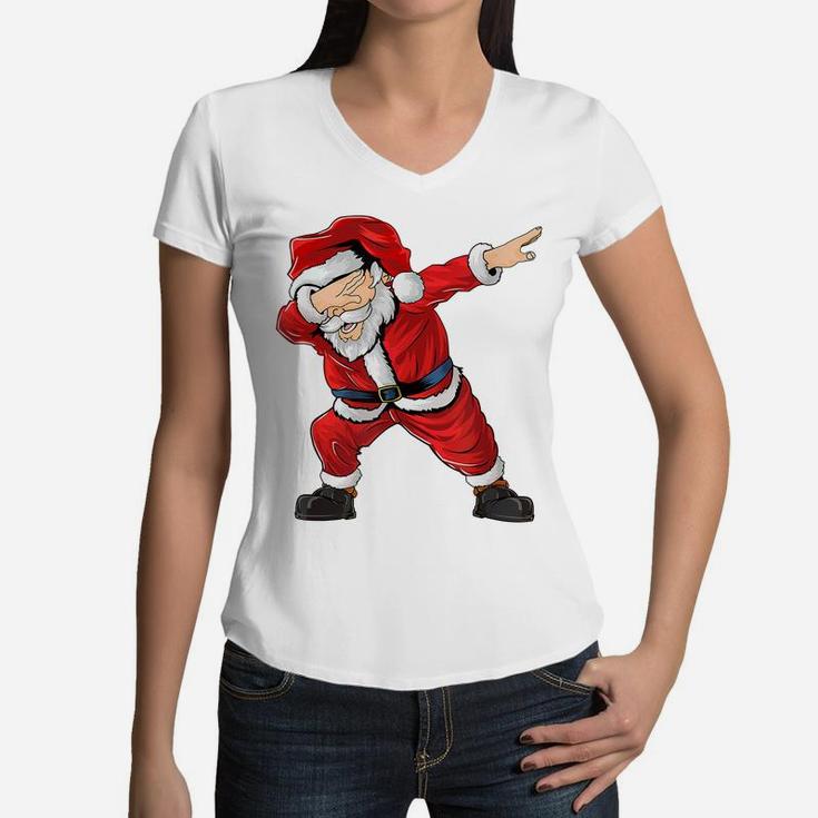 Dabbing Santa Claus Christmas Boys Men Funny Xmas Dab Dance Women V-Neck T-Shirt