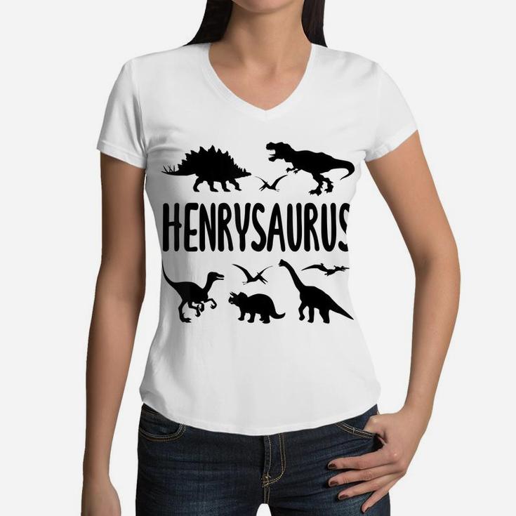 Dinosaur T Rex Henry Henrysaurus Boys Dino Name Women V-Neck T-Shirt