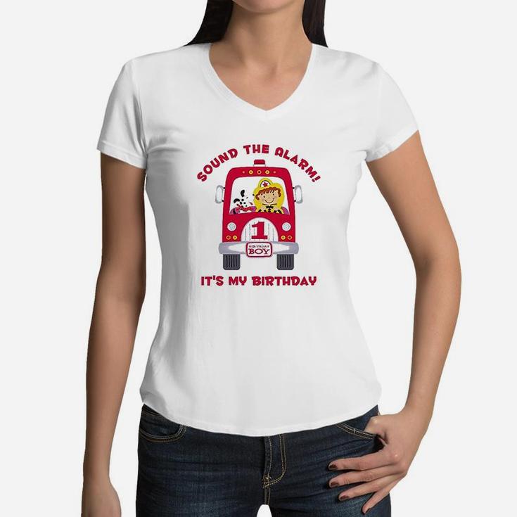 Fire Truck 1St Birthday Boy Women V-Neck T-Shirt