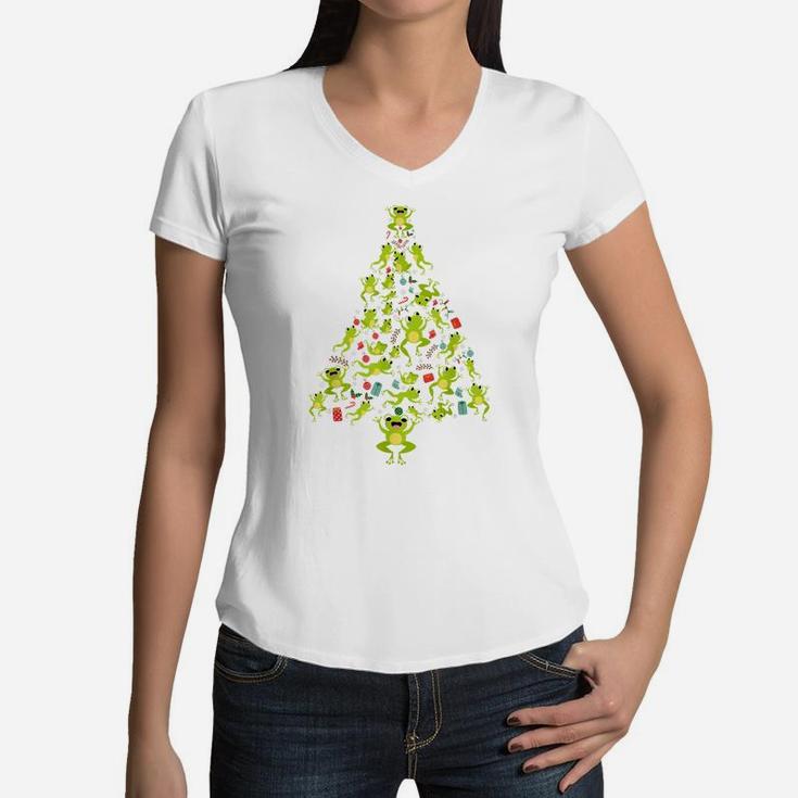 Frogs Christmas Tree Animal Xmas Pjs Pajamas Women Men Kids Women V-Neck T-Shirt