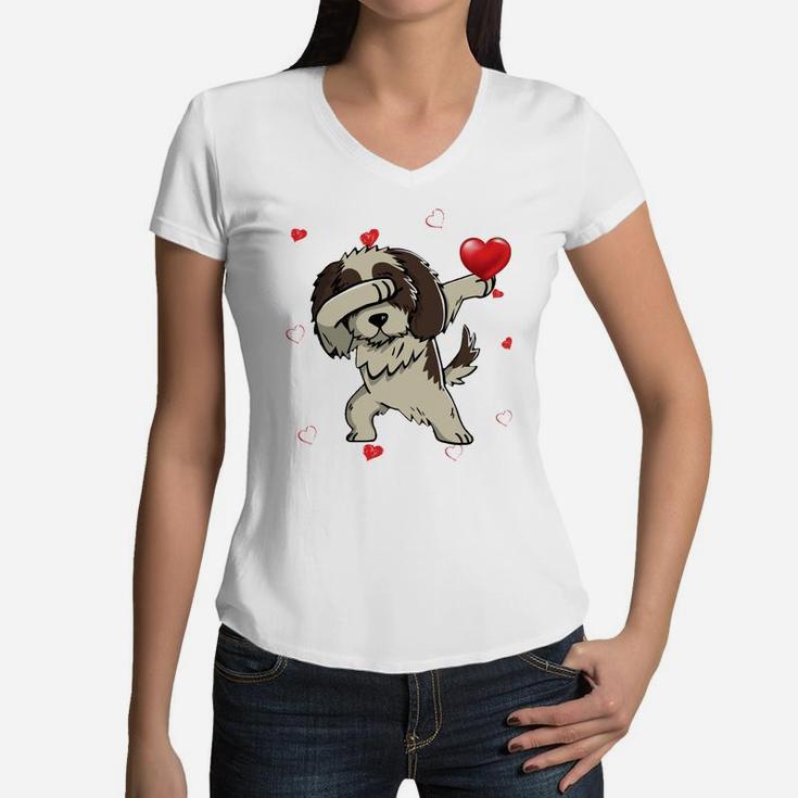 Funny Dabbing Shih Tzu Dog Breeds Valentines Day Gift Women V-Neck T-Shirt
