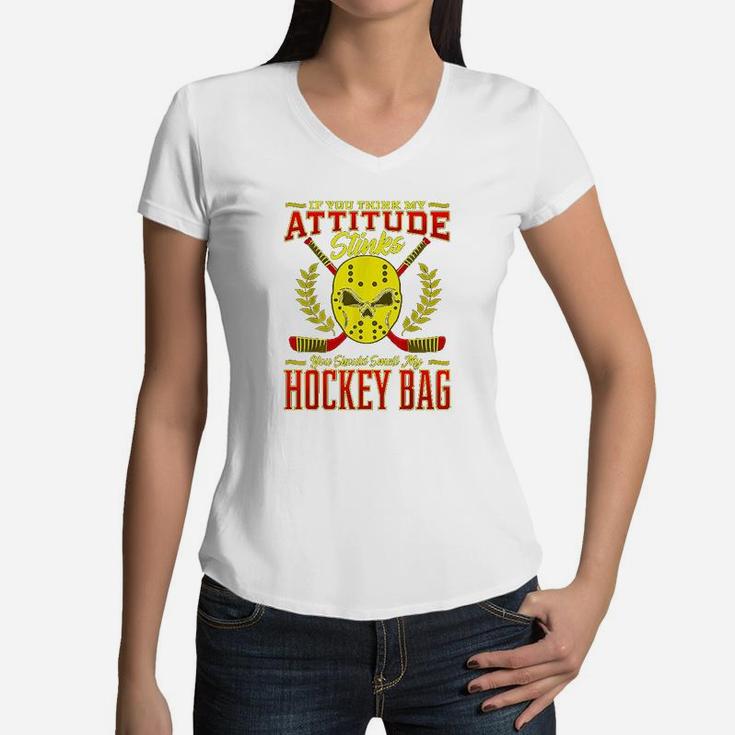 Funny Sayings For Boy And Girl Ice Hockey Players Teams Women V-Neck T-Shirt