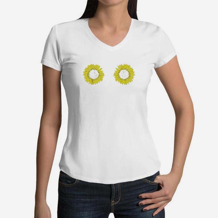 Funny Sunflower Bobs Women Girls Party Gift Hippie Women V-Neck T-Shirt