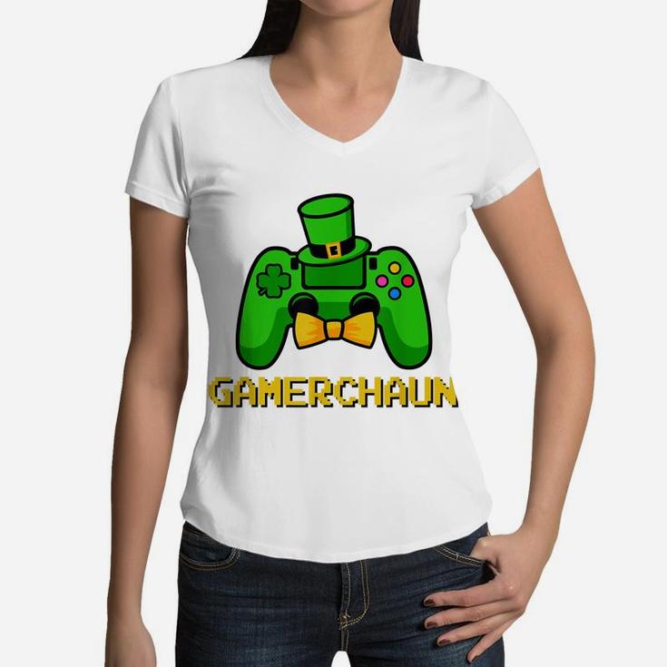 Gamerchaun Gaming Saint Patrick Gamer Boy Men St Patty's Day Women V-Neck T-Shirt