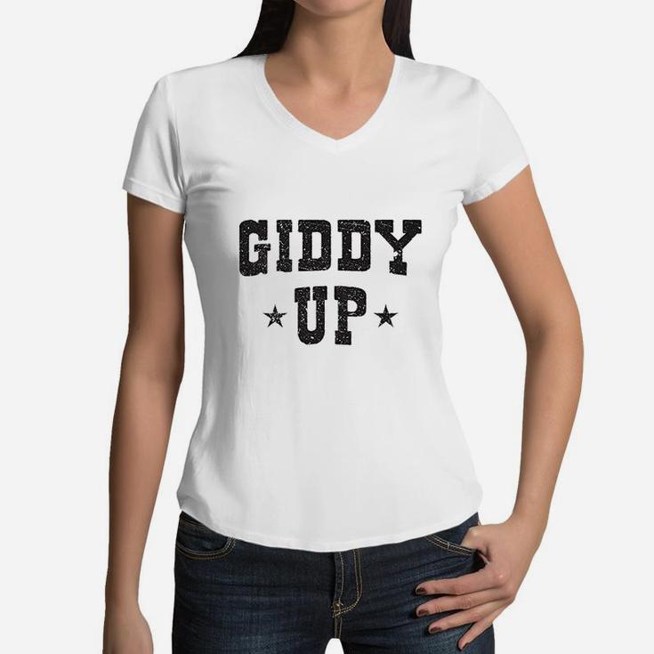 Giddy Up Cowboy Cowgirl White Vintage Retro Rodeo Gift Idea Women V-Neck T-Shirt