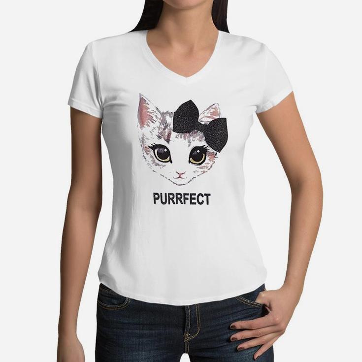 Girls' Kitty Bow Women V-Neck T-Shirt