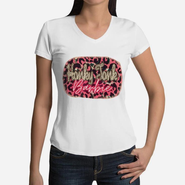 Honky Tonk Baby Leopard Cowboy Lasso Western Country Cowgirl Women V-Neck T-Shirt