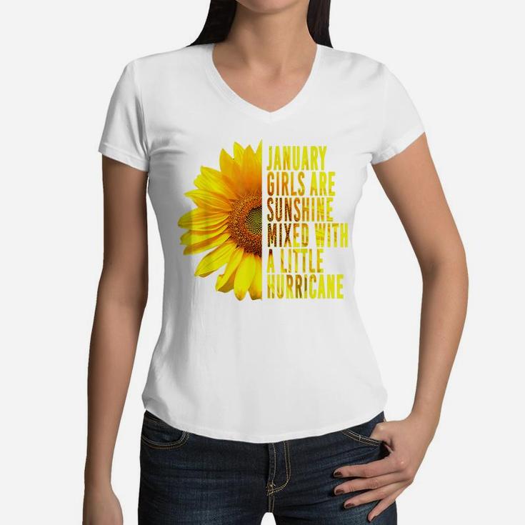 January Birthday Women Girls Sunshine Sunflower Cute Gift Women V-Neck T-Shirt
