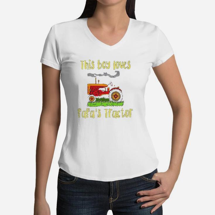 Just A Boy Who Loves Papas Tractor Women V-Neck T-Shirt