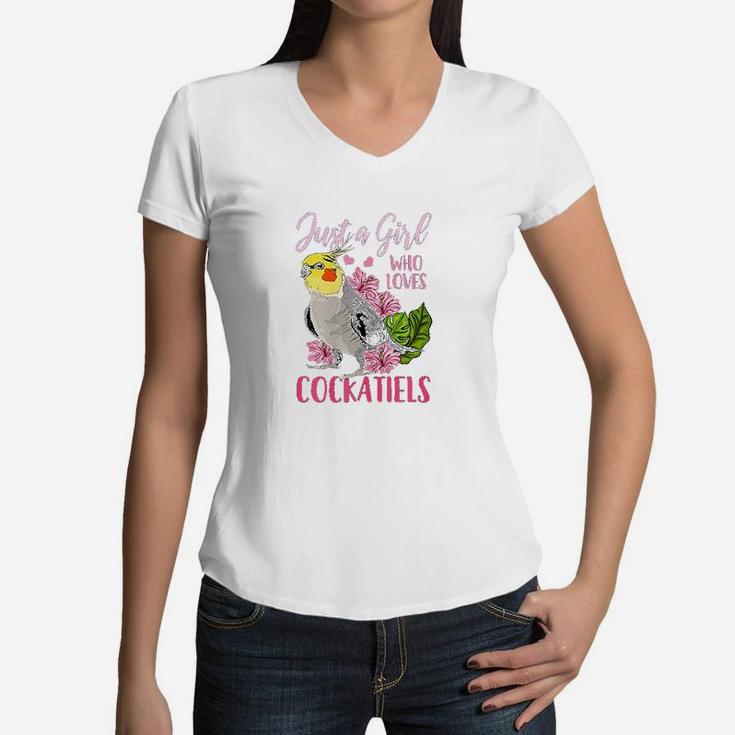 Just A Girl Who Loves Cockatiels Cute Women V-Neck T-Shirt