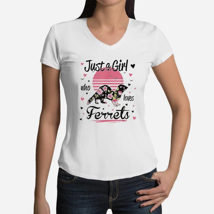 Just A Girl Who Loves Ferrets Women V-Neck T-Shirt