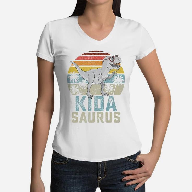 Kidasaurus T Rex Dinosaur Kid Saurus Family Matching Women V-Neck T-Shirt