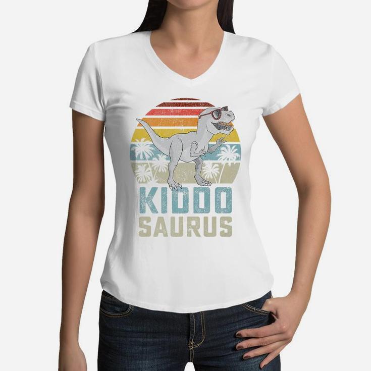 Kiddosaurus T Rex Dinosaur Kiddo Saurus Family Matching Women V-Neck T-Shirt