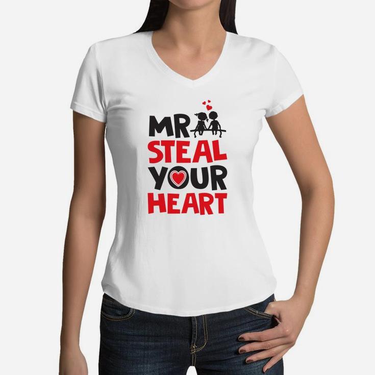 Mr Steal Your Valentine Day Valentine Gift Happy Valentines Day Women V-Neck T-Shirt