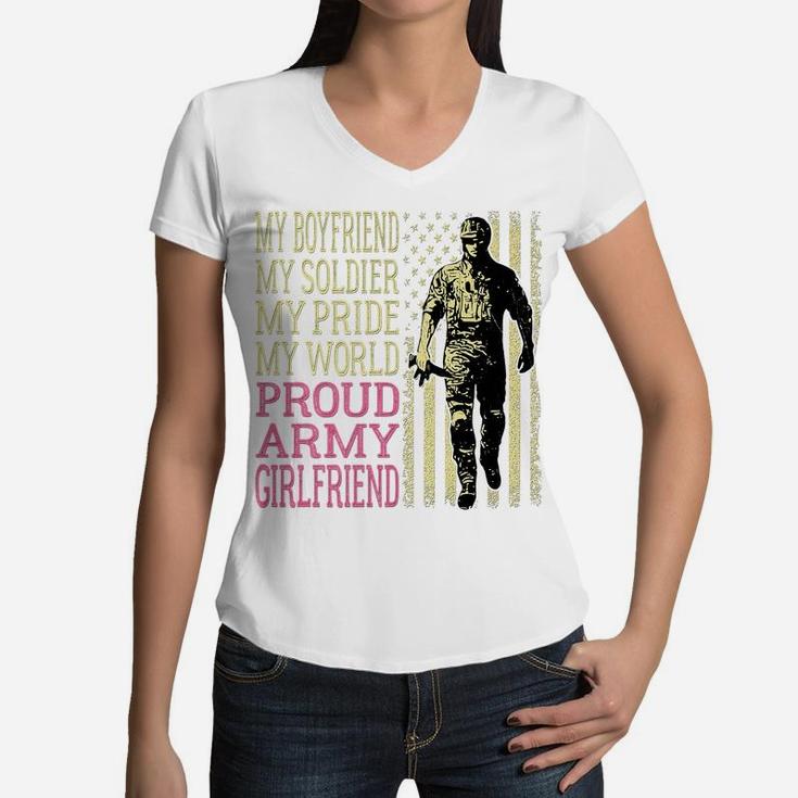 My Boyfriend My Soldier Hero - Proud Army Girlfriend Lover Women V-Neck T-Shirt