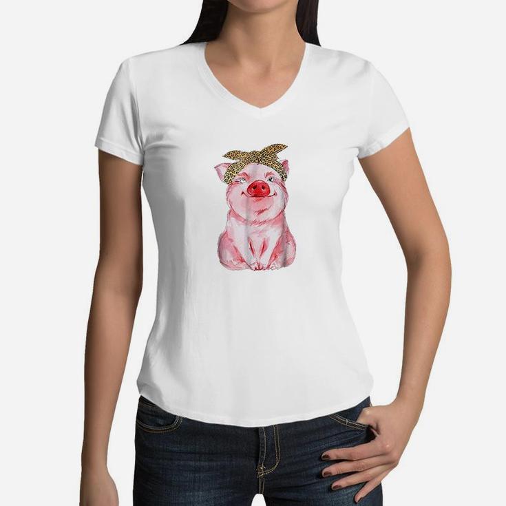 Pig Cute For Girl And Women Gift Awesome Women V-Neck T-Shirt