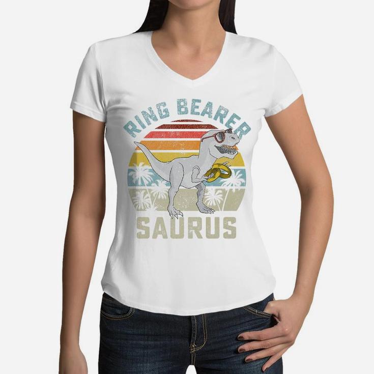 Ring Bearer Saurus Dinosaur Wedding T Rex Ring Security Boys Women V-Neck T-Shirt