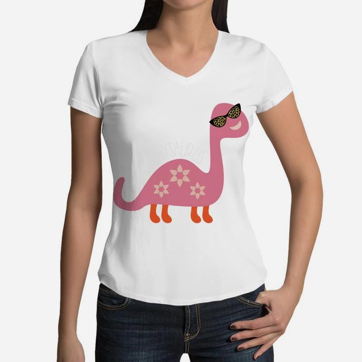 Sassy Dinosaur Teen Girl Stuff Pink Leopard Sunglass Design Sweatshirt Women V-Neck T-Shirt