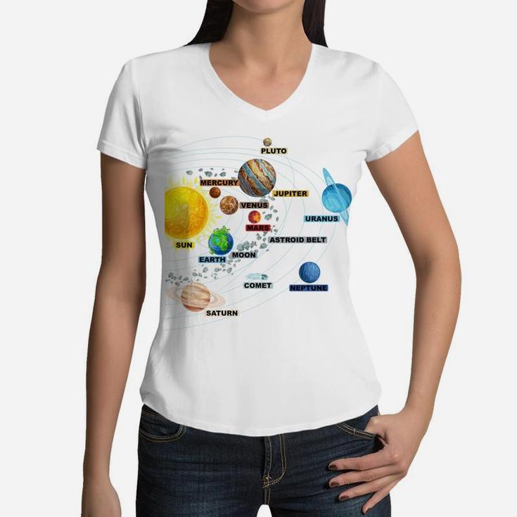Solar System Planets - Astronomy Space Science - Girls Boys Sweatshirt Women V-Neck T-Shirt