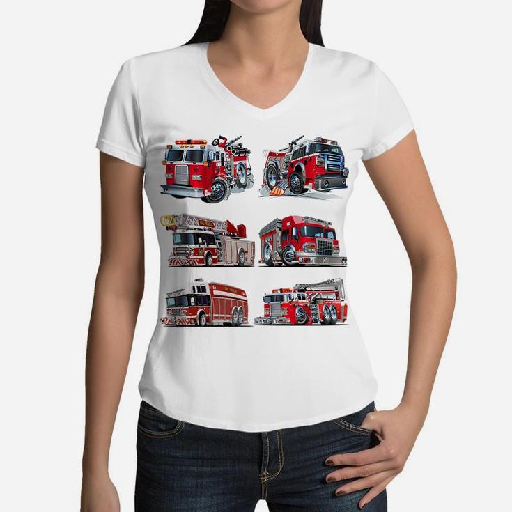 Types Of Fire Truck Boy Toddler Kids Firefighter Xmas Gifts Women V-Neck T-Shirt