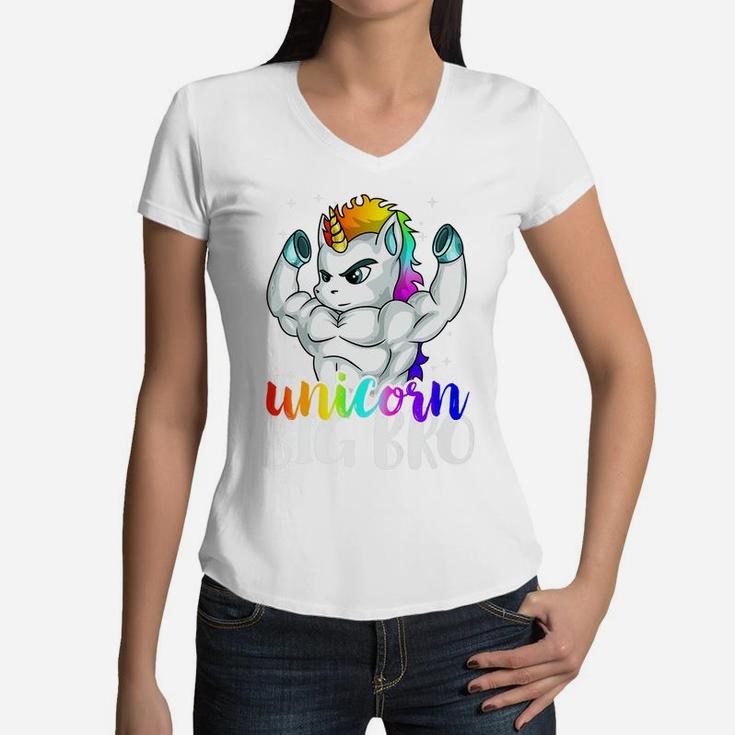 Unicorn Big Bro Brothercorn Of Unicorn Sister Girl Boys Gift Women V-Neck T-Shirt