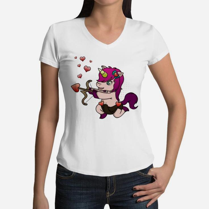 Unicorn Cupid Valentines Day Gift Valentine Women V-Neck T-Shirt
