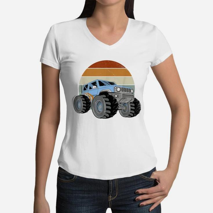 Unique Monster Truck Gifts For Boys Girls Retro Vintage Women V-Neck T-Shirt