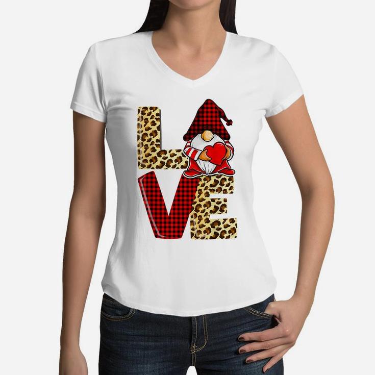 Valentines Day Gnome Love Funny Boys Girls Kids Women V-Neck T-Shirt